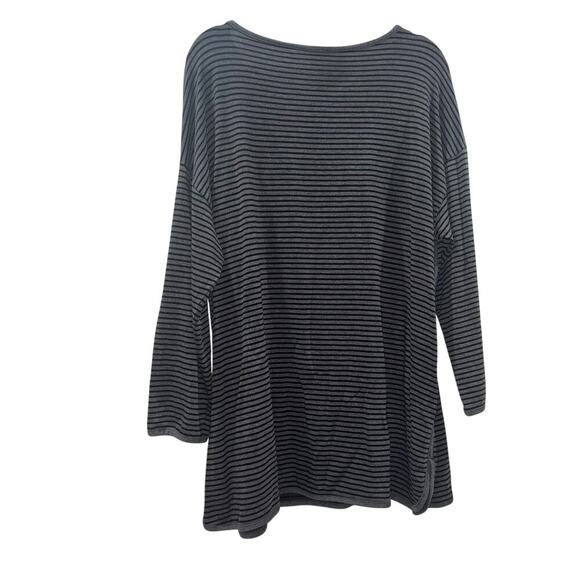 Eileen Fisher Loungewear Set- Striped Tencel Blend Gray and Black Top & Pants - Picture 5 of 15